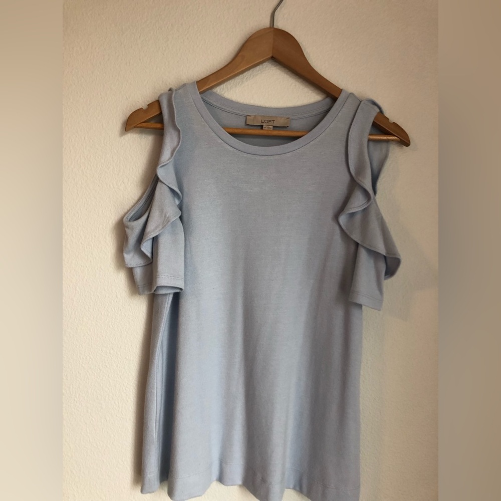 Loft periwinkle cold shoulder top